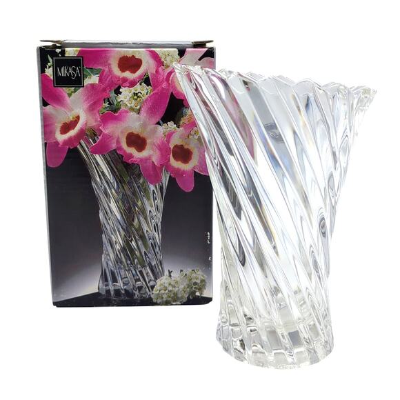 Vintage Mikasa Diamond Fire Lead Crystal Curved Fluted Ribbed Vision Bud Vase 5" - Picture 1 of 5